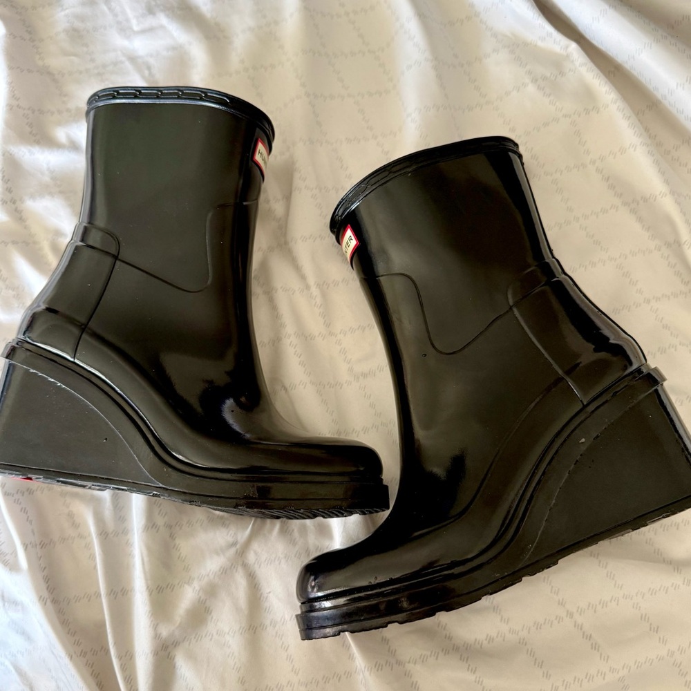 HUNTER Original Wellies Glossy Refined Wedge Rain Boots Black UK 4/EUR 36/US 6 - Picture 4 of 8
